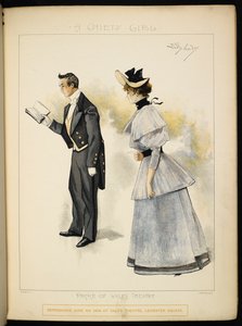 Two characters. A man reading a book and a lady