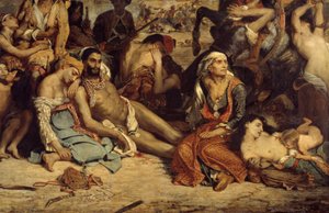 The Scio massacres. Scene depicting the Greek war of independence against the Ottomans: Greek civilians awaiting death or slavery (detail). Painting by Eugene Delacroix