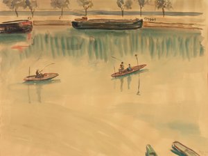 Ships on the Seine near Paris