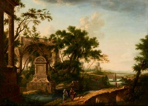 A Classical Landscape with Figures by Ruins