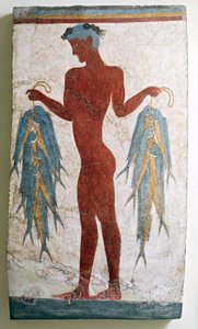 Greek civilization, fresco depicting fisherman, from Akrotiri, Thera, Santorini, Greece by Greek School