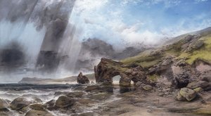 A Rocky Coastline at Padstow, Cornwall by Henry Bright
