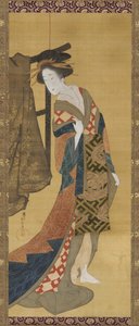 A Courtesan Standing Near a Clothes Rack