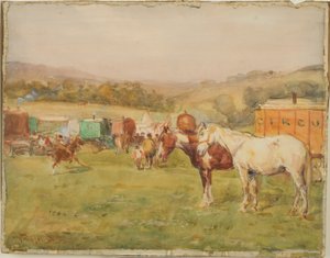 Two Horses and a Circus Van