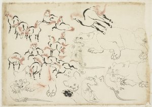 Studies of Horses, Cats and Rats (from "Hokusai Manga")