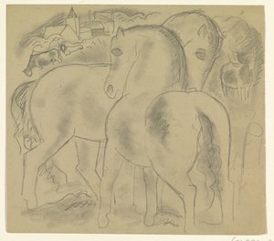 Two Horses in a Landscape with Cows