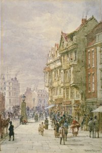 View East Along Holborn with Figures and Horse-Drawn Vehicles on the Street, London