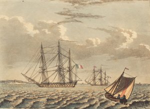 French Warships at Anchor, and a Boat Crossing