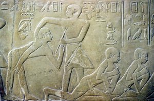 Ancient Egypt, Relief, Village elders forced to admit their faulty tax returns to clerks, Tomb of Merereuka, 6th Dynasty