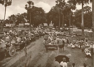 Burmese Funeral - Procession of Carts with Offerings